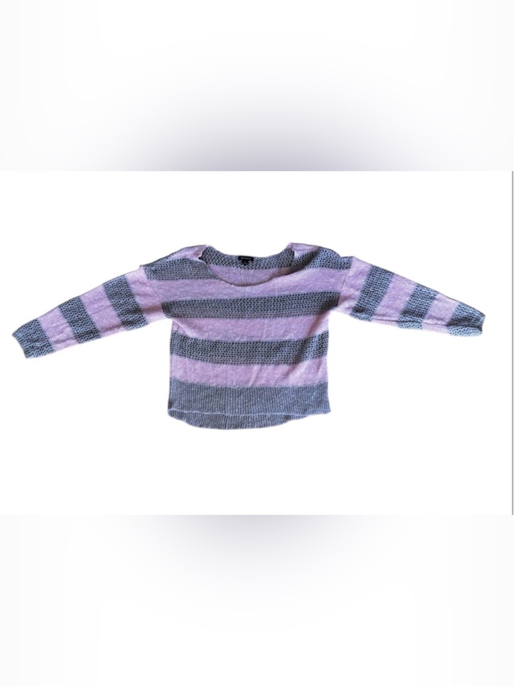 I ❤️ Ronson Pink & Beige Striped Crochet Knit V-Neck Sweater